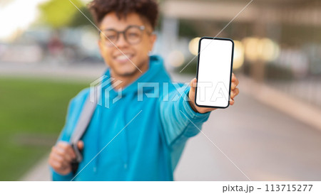 Blurred image of student with phone, copy space Blurred image of student with phone, copy space 113715277