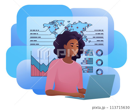 Woman Student Laptop Statistics Data Illustration Woman Student Laptop Statistics Data Illustration 113715630