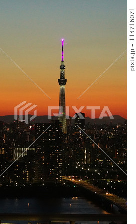 スカイツリーのある夕景　5月江戸川56東京スカイツリー夕景・タワーホール船堀V9.16 113716071