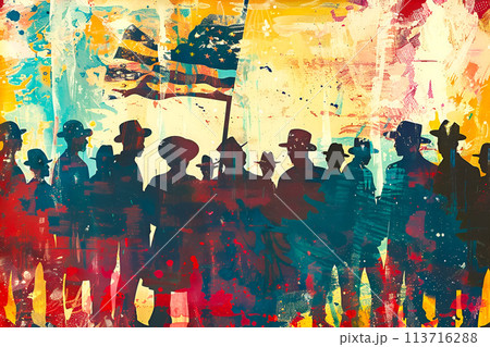 Silhouettes of people celebrating Juneteenth 113716288