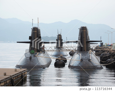 広島県呉市「アレイからすこじま」からの海上自衛隊の潜水艦や護衛艦 113716344
