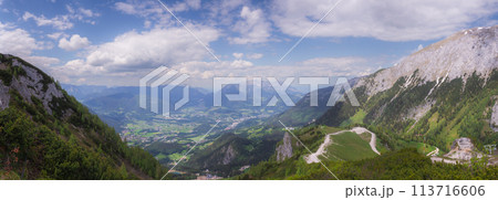 Mountain valley with tracks near Jenner mount in Berchtesgaden National Park Mountain valley with tracks near Jenner mount in Berchtesgaden National Park 113716606