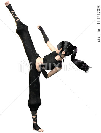 3D Ninja girl in black outfit 113717070