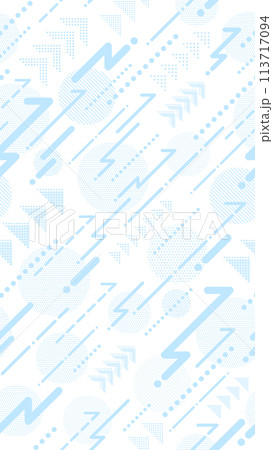 水色の右上がりの矢印とドットとストライプ柄の円の縦長パターン背景 水色の右上がりの矢印とドットとストライプ柄の円の縦長パターン背景 113717094
