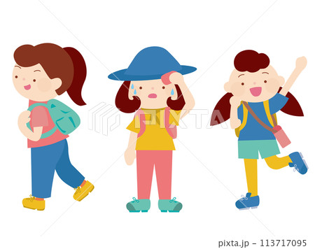 リュックを背負ってアウトドアを楽しむ女性たちのイラスト リュックを背負ってアウトドアを楽しむ女性たちのイラスト 113717095