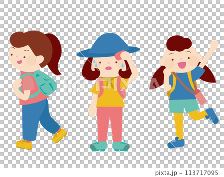 リュックを背負ってアウトドアを楽しむ女性たちのイラスト リュックを背負ってアウトドアを楽しむ女性たちのイラスト 113717095