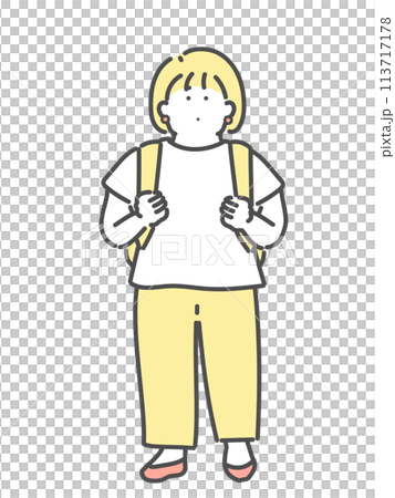 リュックを背負った若い女性イラスト リュックを背負った若い女性イラスト 113717178
