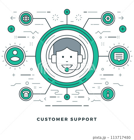 Flat line Personal Manager and Customer Support. Vector illustration. 113717480