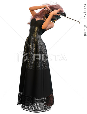 3D Woman in black dress play violin 3D Woman in black dress play violin 113717573