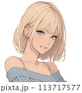 金髪ショートの女性の顔グラフィック（笑う） 113717577