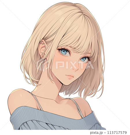 金髪ショートの女性の顔グラフィック（怒る） 113717579