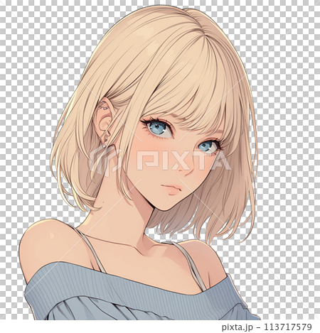 金髪ショートの女性の顔グラフィック（怒る） 113717579