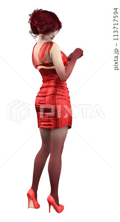 3D Render of Vampire girl in red dress 3D Render of Vampire girl in red dress 113717594