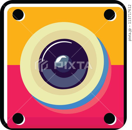 Retro style flat icon of a camera inside a colorful square. 113717612