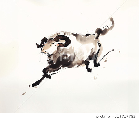 羊の水墨画 113717783