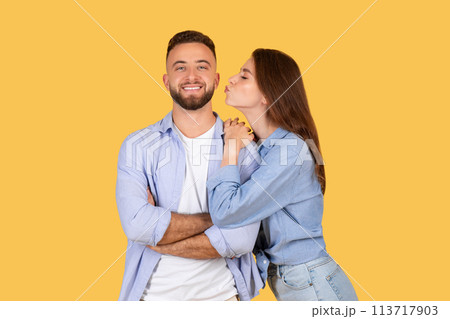 Happy couple posing for a portrait Happy couple posing for a portrait 113717903