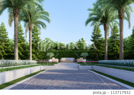 Empty stone plaza for copy space with steps to terrace and nature view background 3d render. 113717932