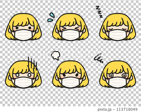 Bob wearing a mask and various facial expressions set 113718049