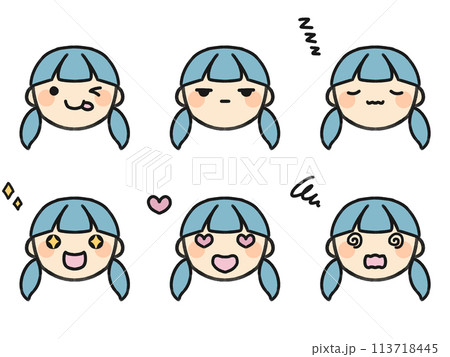 おさげさんといろいろな表情セット おさげさんといろいろな表情セット 113718445
