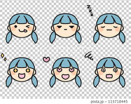 おさげさんといろいろな表情セット おさげさんといろいろな表情セット 113718445
