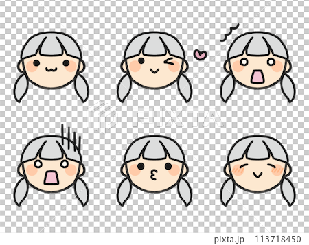 おさげさんといろいろな表情セット おさげさんといろいろな表情セット 113718450