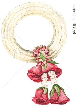 Thai garland colorful flower. Watercolor illustration. 113718750