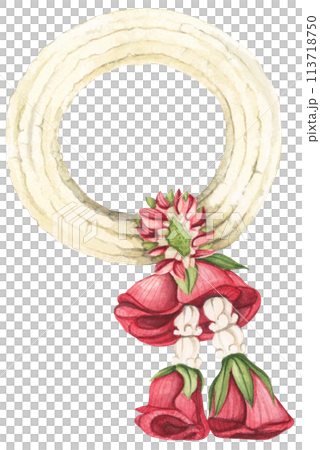 Thai garland colorful flower. Watercolor illustration. 113718750