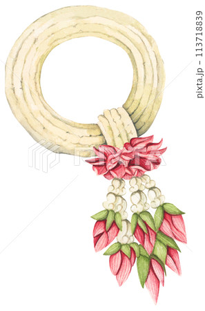 Thai garland colorful flower. Watercolor illustration. Thai garland colorful flower. Watercolor illustration. 113718839