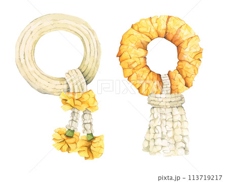 Set of Thai garland colorful flower. Watercolor illustration. 113719217