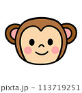 A cartoon monkey face with brown fur, pink ears and cheeks, and a happy expression. 113719251