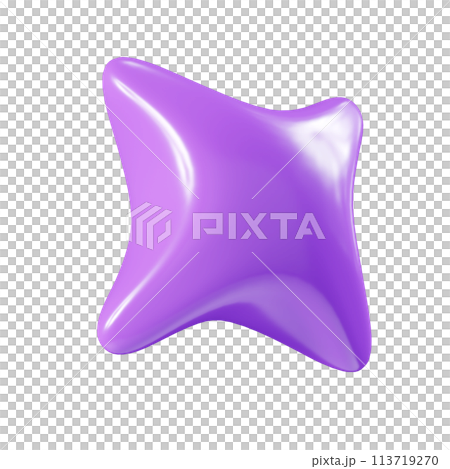 Birthday party popper purple confetti streamer star element 3d render illustration. Surprise or winner congratulation twinkle. Fly and float party decor after explosion of firecracker. 113719270