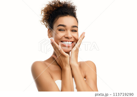 Beauty portrait of african-american woman over background Beauty portrait of african-american woman over background 113719290