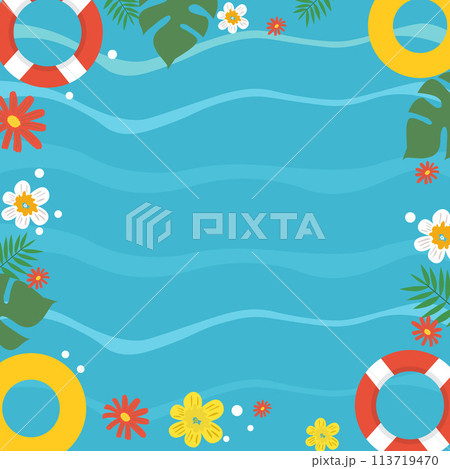 Top View of Summer Holiday in Swimming Pool Background with Copy Space 113719470