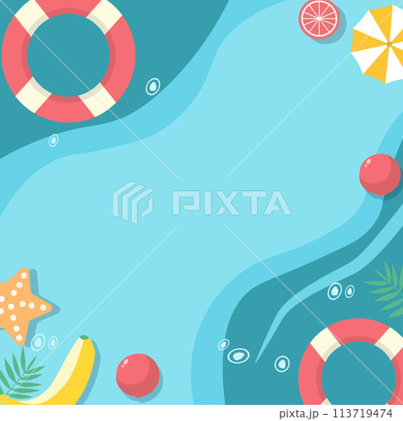 Top View of Summer Holiday in Swimming Pool Background with Copy Space 113719474