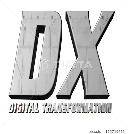 3DCG文字「DX（デジタルトランスフォーメーション）」シルバー,銀 113719683