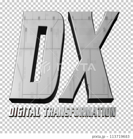 3DCG文字「DX（デジタルトランスフォーメーション）」シルバー,銀 113719683