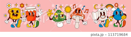 Hand drawn cartoon groovy characters Hand drawn cartoon groovy characters 113719684