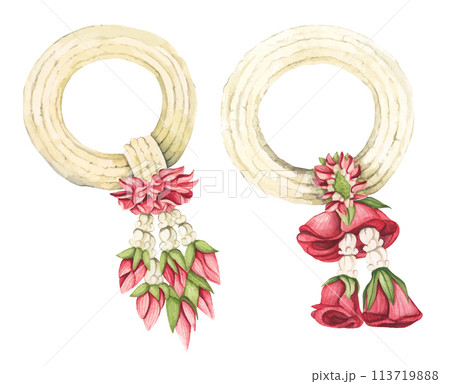 Set of Thai garland colorful flower. Watercolor illustration. 113719888