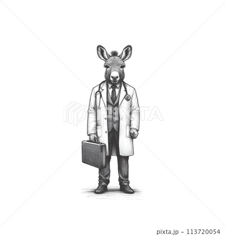 人間味溢れる森の動物達の鉛筆画イラスト 113720054