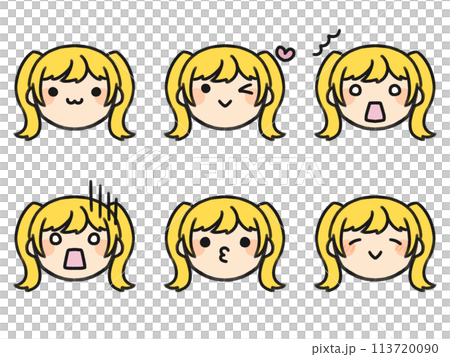 Twintails and various facial expressions set 113720090