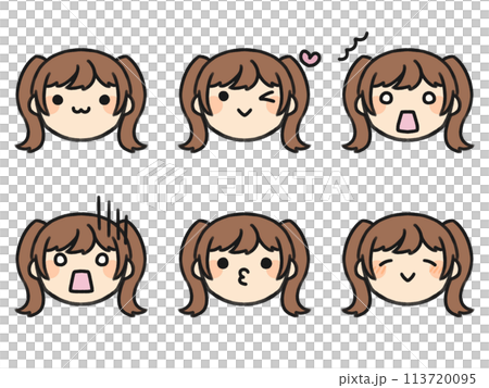 Twintails and various facial expressions set 113720095