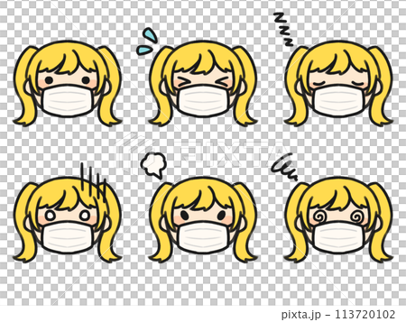 Twintails wearing a mask and various facial expressions set 113720102