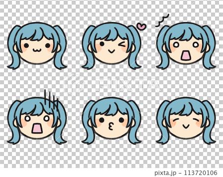 Twintails and various facial expressions set 113720106