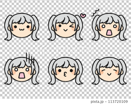 Twintails and various facial expressions set Twintails and various facial expressions set 113720109