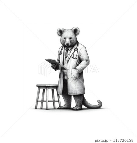 人間味溢れる森の動物達の鉛筆画イラスト 113720159
