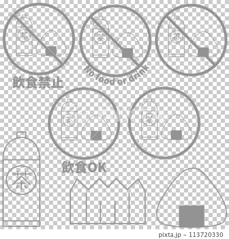 飲食禁止と飲食OKのアイコンセット　シンプルで使いやすい　赤 113720330
