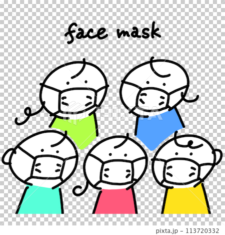 マスクをする人々 シンプルで可愛い線画イラスト マスクをする人々 シンプルで可愛い線画イラスト 113720332