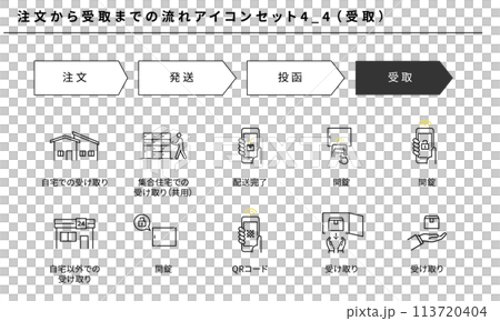 注文から受取までの流れのシンプルアイコンセット4_4(受取)、ベクター素材 注文から受取までの流れのシンプルアイコンセット4_4(受取)、ベクター素材 113720404