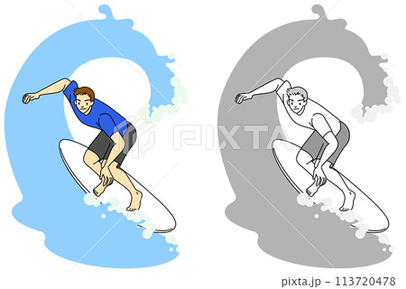 サーフィンを楽しむ男性のイラストセット 113720478