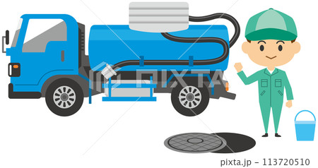 バキュームカーと作業員のイメージイラスト バキュームカーと作業員のイメージイラスト 113720510